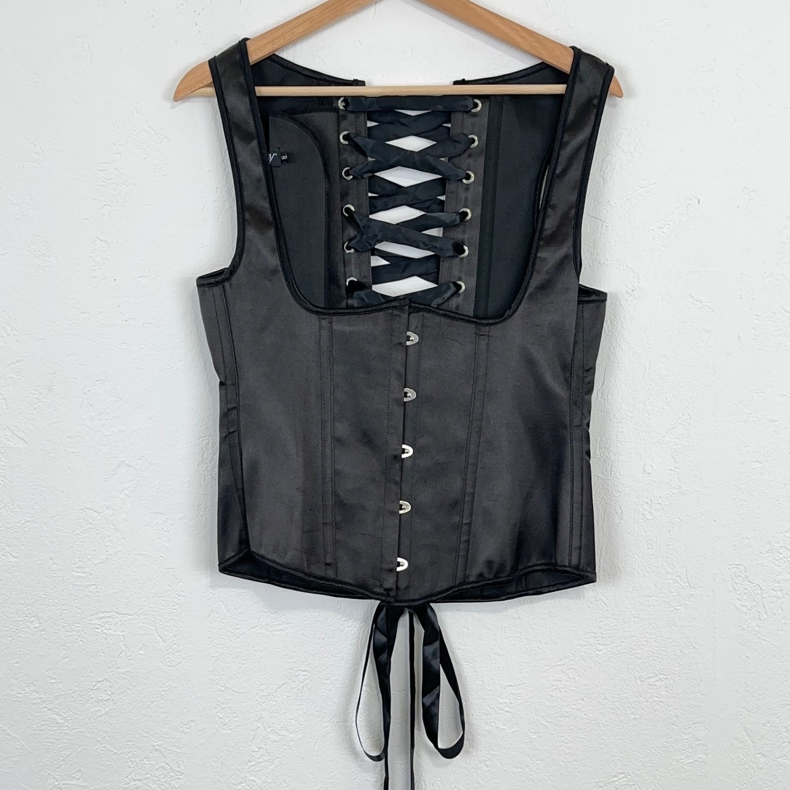 Corset Story Satin Underbust Uk 14 Goth Cybergoth Steampunk Lace Up Steel Bones